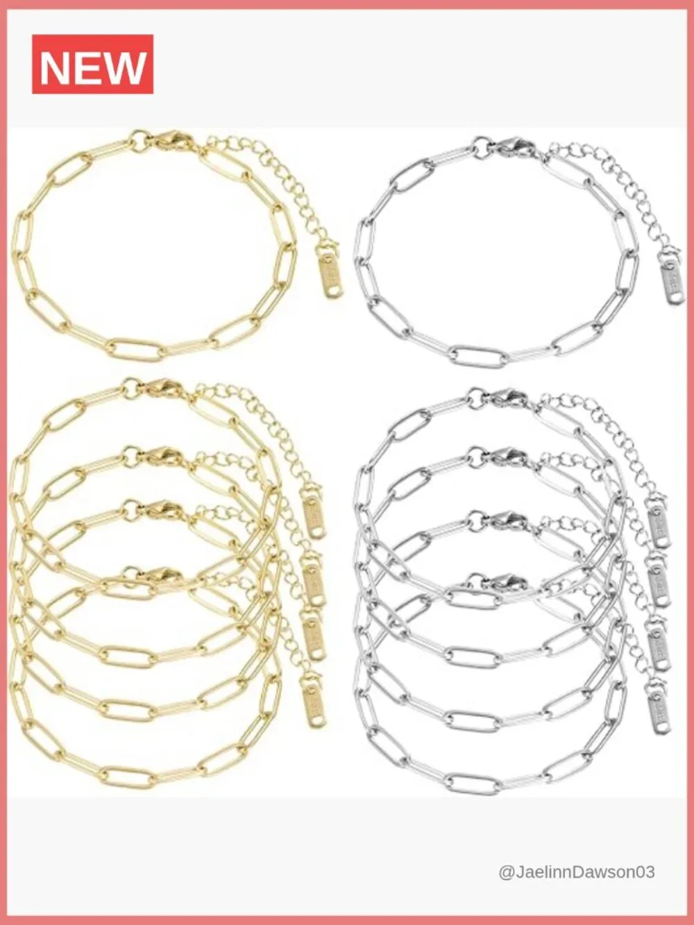 10 Piece Charm Bracelet Chain Kit for Jewelry Making, 6.3 Inch Paperclip Chain
